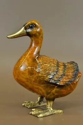 Bronze Sculptur French Art Deco DUCK Bookend Book End Bird Bronze Painted Marble • $422.87