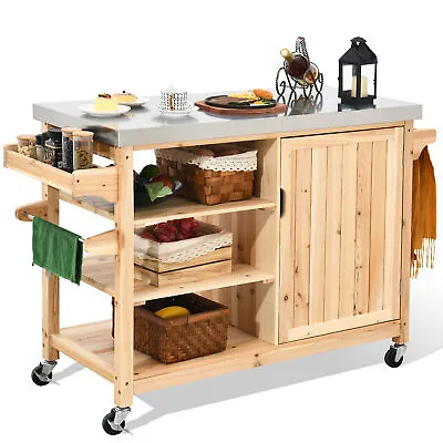 Outdoor Grill Carts With Storage Cabinet Food Preparation Cart Dining Table Cart • $145.99