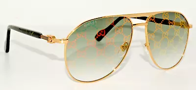 New Sunglasses Gucci  Gg1220s 004 Xl Gold & Black /  Green With Gold Pattern • $249.99