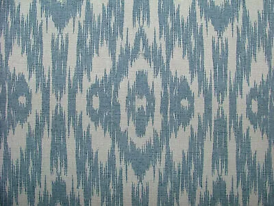 19 Metres Ashley Wilde Ikat Blue Cotton Fabric Curtain Roman Blinds Upholstery • £2.99