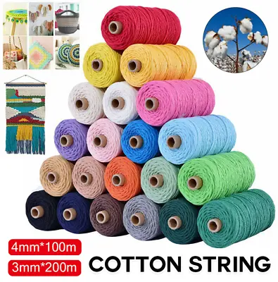 £6.79 • Buy 4mm 100m Natural Cotton Twisted Cord Craft Macrame Artisan Rope String Braided