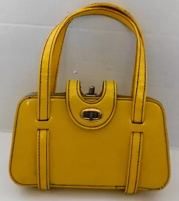 Vintage 60s Mod Era Wet Look Bright Yellow Vinyl Purse Handbag Spilene • $25.99