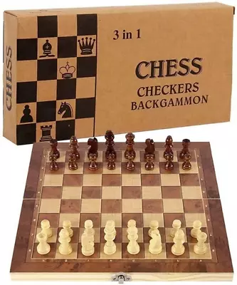 Chess Set: Vintage Wood Design Folding Chess Board + Figures Father's Day Gift • $25.34