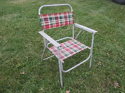 Vintage Retro Plaid Aluminum Folding Sling Chair • $14.99