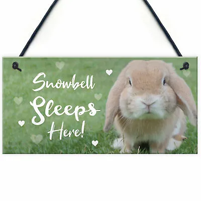 Rabbit Sleeps Here Sign Rabbit Lover Gift Ideas Door Hutch Funny Pet Sign • £4.99