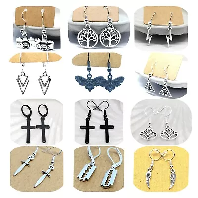 Cross Earrings Men Women Hoop Earring Black Crucifix Hooks Blades Rock Gothic UK • £2.55