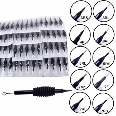 60PCS Mixed 5/7/9 RL RS Sterile Disposable Tattoo Needle And Tube 3/4 Grip Tips • £19.59