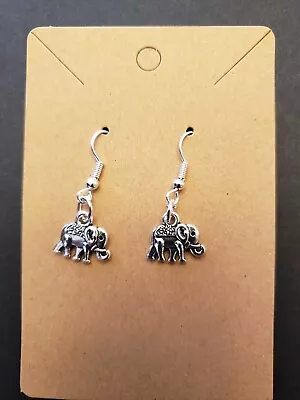 Elephant Dangle Drop Earrings Sterling Siver Hooks Silver Plated Elephant • $2.99