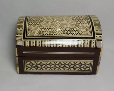 Vintage Mid Century Egyptian Style Jewelry Box W Mosaic Inlayed Mother Of Pearl • $23.87