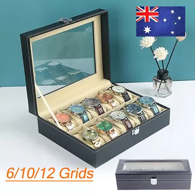 6/10/12 Grids Leather Watch Box Organizer Case Jewelry Display Storage Showcase • $15.19