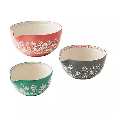 Fancy Flourish 3-Piece Ceramic Mixing Bowl Set • $21.80