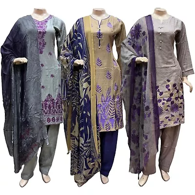 Pakistani Indian Women's Embroidered Linen Suit Dress Shalwar Kameez Salwar • £14.50