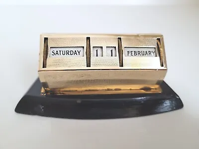 £26.90 • Buy Vintage Perpetual Calendar Desk Calendar Gold/Brass Colour On Wooden Base