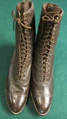 $25 • Buy 1890'S WOMENS LEATHER HIGH TOP LACE UP VICTORIAN SHOES Dixon & Barlett