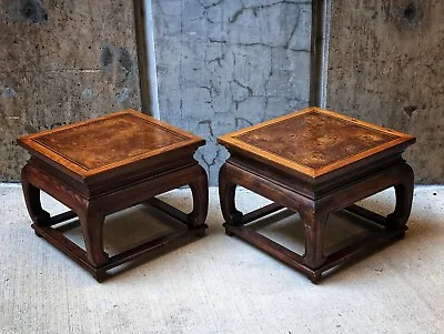 Baker Furniture Mid-Century Hollywood Regency Burled Chinoiserie Side Tables • $480