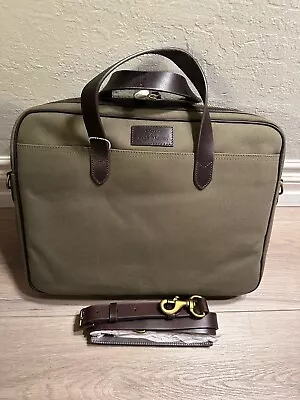 Polo Ralph Lauren Leather Trim Green Canvas Briefcase Laptop Messenger Bag $295 • $160