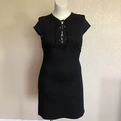 MaterialGirl Material Girl Black Criss Cross Mini Dress Stretch SZ L A037 $60 • $17.66