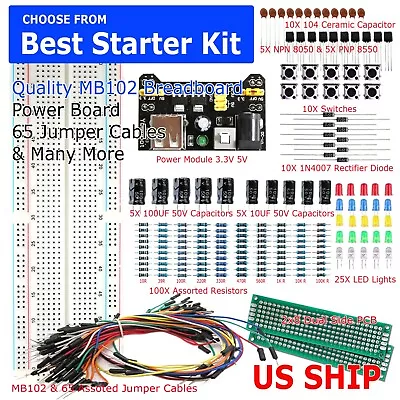 830 Point Solderless Breadboard 65 Pcs Jumper Cable Mb-102 Power Supply Module • $12.99