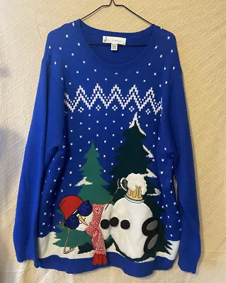 Jolly Ugly Christmas Sweater Mens XXL Acrylic Blue Snowman Beer • $16
