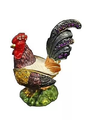 Rooster Enamel Rhinestone Crystal Hinged Trinket Box • $14