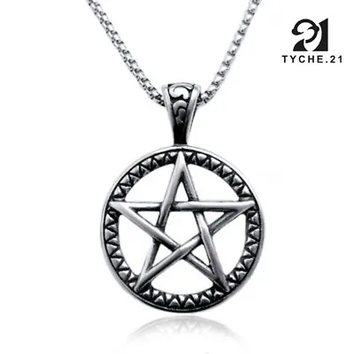 Silver Pentagram Pentacle Star Pendant Necklace Punk Biker Jewelry Men Women 24  • $11.99