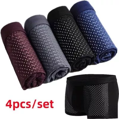 4PCS Men Solid Shorts Breathable Underwear Bamboo Fiber Comfortable Boxer Shorts • £8.99