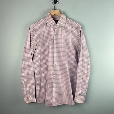 $22.95 • Buy Mens Hugo Boss Sharp Fit Plaid Button Up Shirt Blue & Pink Size 16 34/35 (Large)