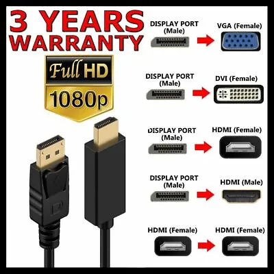 Displayport DP Male To VGA DVI HDMI Female Display Port Converter Adapter Cable • $6.75