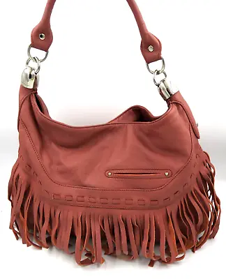 B. Makowsky Pebbled Genuine Leather Fringe Hobo Bag Handbag - EXCELLENT • $99.95