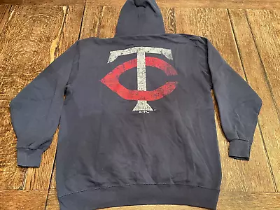 Minnesota Twins Men's L Large Blue Zip Up Majestic Hooded Sweatshirt Hoodie MLB • $22