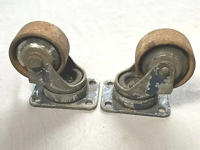 Pair Vintage Industrial Metal Wheels ~ 2 Dia 1 W ~ Working Condition • $10.99