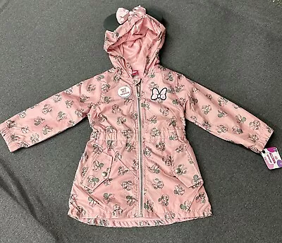 Size 4t Disney Jr Minnie Mouse Rose Pink Pleated Rain/spring Jacket • $26.99