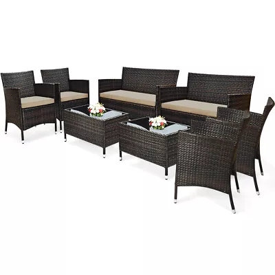 8 PCS Rattan Patio Furniture Set Cushioned Sofa Chair Coffee Table For Outdoor • $375.99