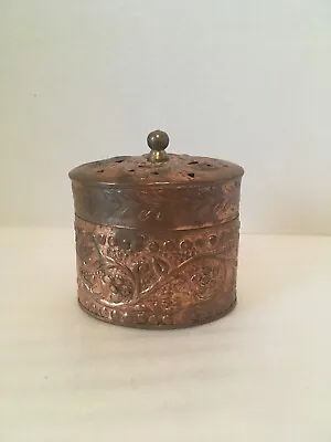 Copper Incense Burner Flower Leaf Pattern Brown Lidded Trinket Box 4 X3.5  India • $7.95