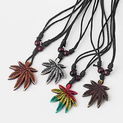 12Pcs White/Brown/Rasta Style Marijuana Weed Leaf Pendants Necklace Adjustable • $11.99