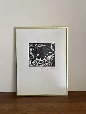 	 Framed Lino Cut 'In One Another Against One Another' Hand Signed Bolz '85 • £55