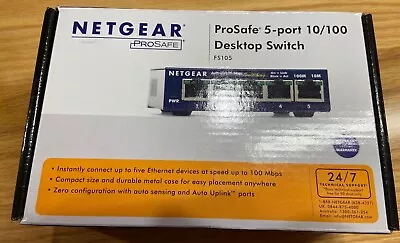 $34.90 • Buy Netgear Prosafe 5 Port 10/100 Fast Ethernet Switch - Fs105