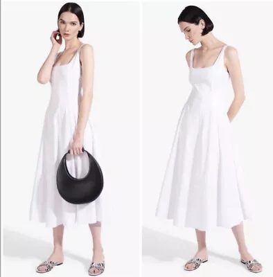 $198 • Buy [NEW!] STAUD “Wells” Cotton Poplin A-line Midi Dress In White: Sz 6