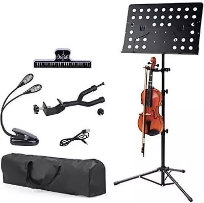 Sheet Music Stand With Violin Hanger Folding Music Stand Portable Fortable ... • $58.95