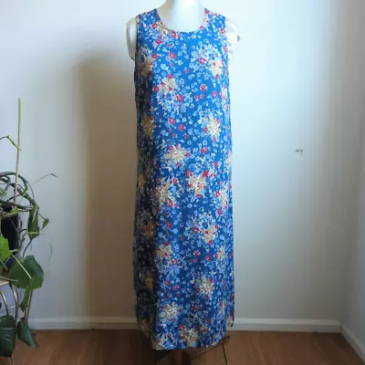 Bobbie Brooks Blue Floral Sleeveless Dress Vintage 90s Summer Spring XL • $28