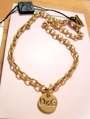 Dolce & Gabbana 18ct Gold Bronze T Bar Toggle  D&g Disc Charm Necklacejewels Qvc • £44.99