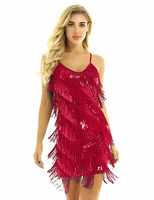 $31.01 • Buy Women Fringe Sequin 1920s Flapper Party Short Mini Dress Latin Tango Dance Dress
