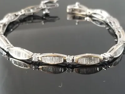 3.5TCW Quality Vintage Round & Baguette Diamond Bracelet 14k Gold • $1395