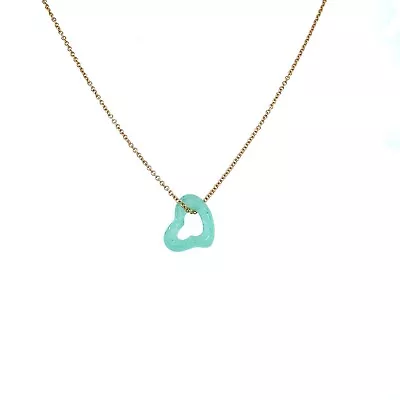 Tiffany & Co Elsa Peretti Open Heart Aventurine Necklace With 18KT Chain • $850