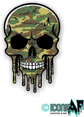 DRIPPING Gothic SKULL & Green Army Camo Camouflage Vinyl Car Bike Sticker Decal • £2.59