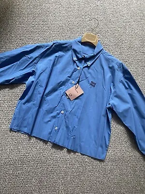 Miu Miu Blue Distressed Cropped Shirt Size 38 Small Oversized Fashion Show Ss22 • £450