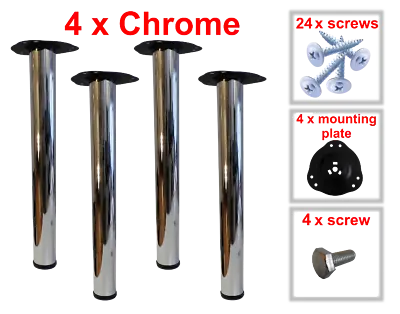 4 Chrome Metal Table Legs Kitchen Breakfast Bar  710mm Fitting Kit Included • £19.99