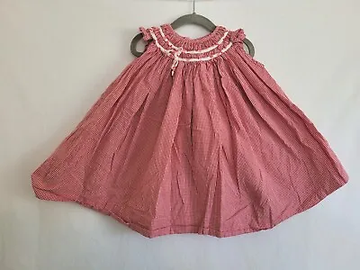 Vintage Red Smocked Gingham Trapeze Dress Girls Size 2T Toddler Mary James • $24