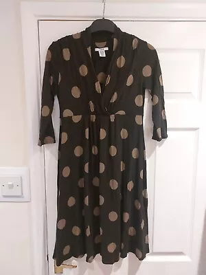 £5 • Buy Mamas & Papps Maternity 3/4 Sleeve Dress Black With Taupe  Polka Dot Size 10