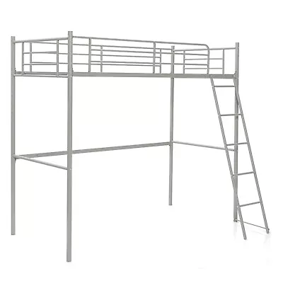 3.5FT Single Metal Loft Bed Frame High Sleeper Bunk Bed Study Desk Cabin Bed • £129.95